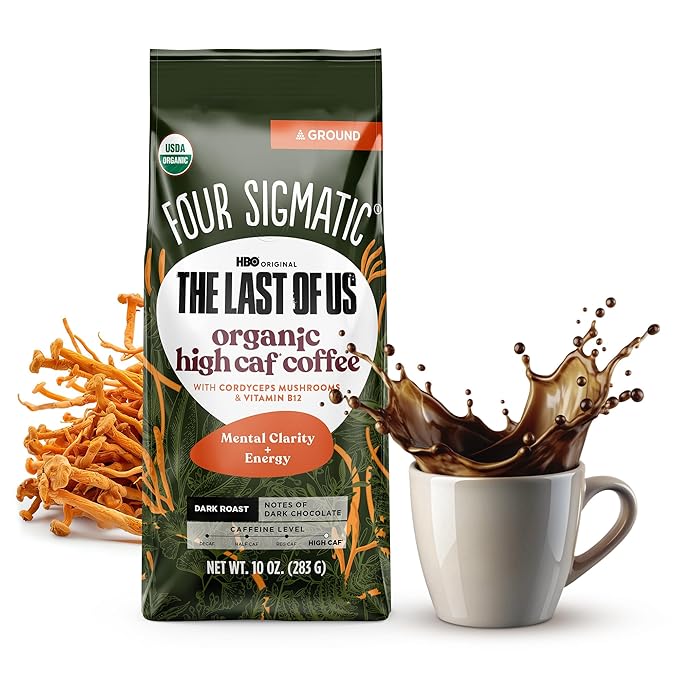 Four Sigmatic The Last of Us High Caffeine Cordyceps Coffee | Organic Dark Roast Extra Strong Ground Coffee with L-Theanine | Energy Booster Without the Jitters | 10oz Bag-StrideForce Fitness