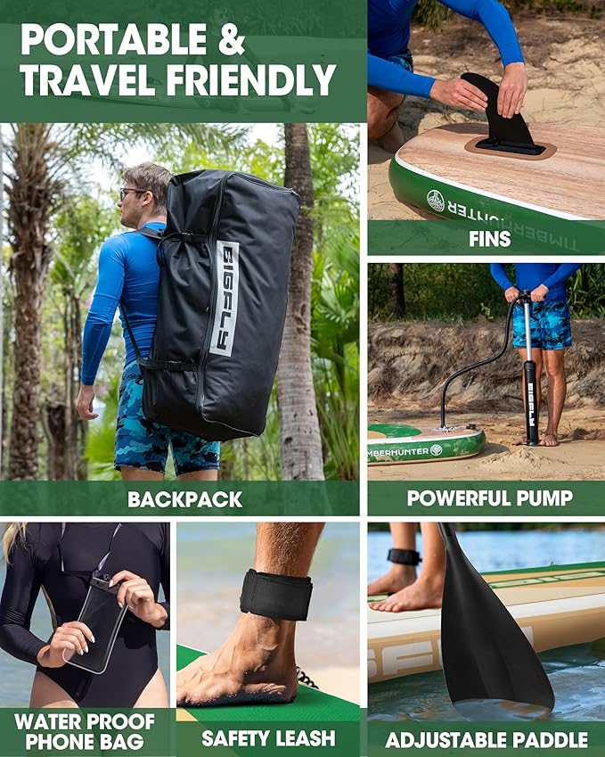 Bigfly Inflatable Stand Up Paddle Board 11’*34”*6”, Blow Up Paddle Board for Adults,with Detachable Fins, Pump, Floating Paddle, Safety Leash,Backpack-StrideForce Fitness