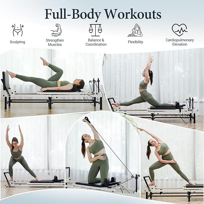 PAETA Pilates Reformer, 91" Foldable Reformer Pilates Machine with Adjustable Reformer Heights, Pilates Equipment with Piano Wire Spings and Jump Boards-StrideForce Fitness