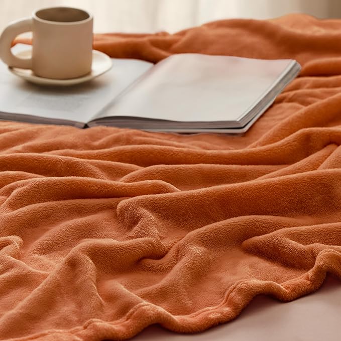 Bedsure Fleece Blanket Twin Size Burnt Orange - 300GSM Lightweight Plush Fuzzy Cozy Soft Warm Blanket for Bed, Sofa, Couch, Travel, Camping, 60x80 inches-StrideForce Fitness