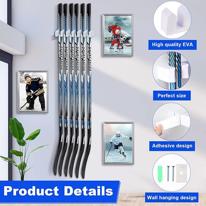 Yousoontic Hockey Stick Holder Wall Mount, 1-6 Stick Capacity, Ice and Field Hockey Organizer (Decor & Storage 2-in-1) for Home Garage Room Office Sports Decoration-StrideForce Fitness