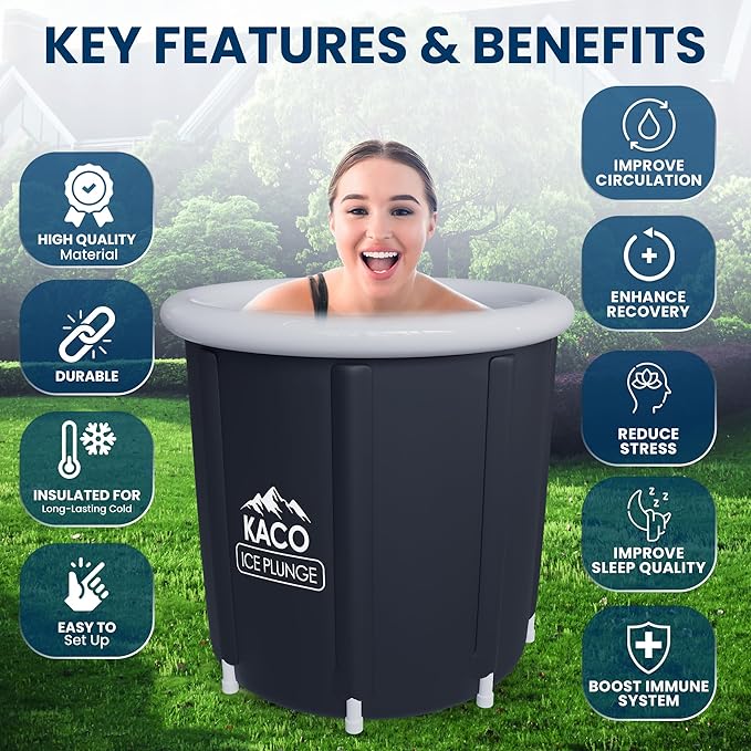 Ice Plunge Tub – Large Insulated Ice Bath for Cold Water Therapy – 100 Gallon Portable Ice Barrel for Athletes, Recovery & Wellness – Durable PVC, Easy Setup, Leakproof & Spacious-StrideForce Fitness