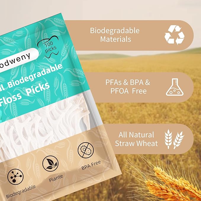 Biodegradable Dental Floss Picks 300 Count, Vegan Plant Based Handle,Eco Friendly Tooth Flossers Toothpick Soft Cleaning for Kids and Adult on Gums(300)