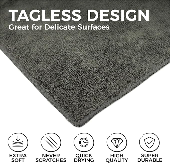 The Rag Company - All-Purpose Microfiber Terry Cleaning Towels - Commercial Grade, Highly Absorbent, Lint-Free, Streak-Free, Kitchens, Bathrooms, Offices, 300gsm, 16in x 16in, Grey (12-Pack)-StrideForce Fitness