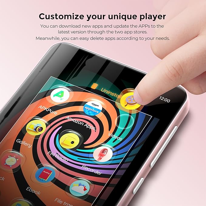 160GB MP3 Player with Bluetooth and WiFi, innioasis Music Player with Spotify,Pandora,Amazon Music,4" Touch Screen Android MP4 MP3 Player for Kids with Libby,Audible,Spotify Kids (White+Pink)-StrideForce Fitness