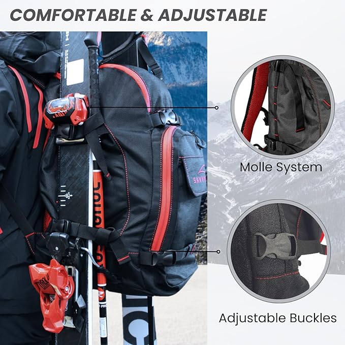 Savvycraft Ski Boot Bag Snowboard Boot Bag, 50L Ski Backpack for Ski and Snowboard Boots, Helmets, Gloves, and Accessories, Lightweight, Durable, Convenient, Red-StrideForce Fitness