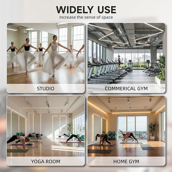 Hasipu Home Gym Mirror, 55.1" x 23.6" x 2 PCS Frameless Wall Mounted Mirrors, Large Body Mirror for Home Gym, Yoga Studio, Bedroom, Silver Tempered Glass-StrideForce Fitness