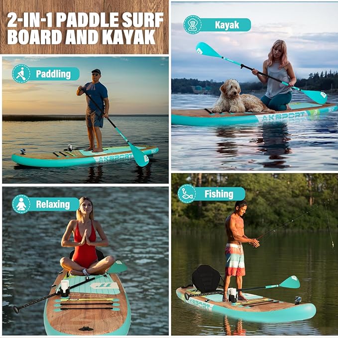 AKSPORT Inflatable Stand Up Paddle Board, SUP Board with All Accessories, Wide Stable Design, Non-Slip Deck, Inflatable Paddle Boards for Youth & Adult-StrideForce Fitness