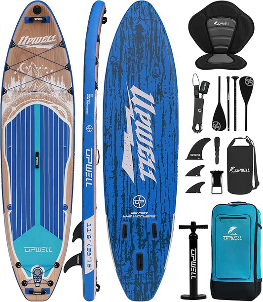 UPWELL 10'6"/11'/11'6" Inflatable Paddle Board, Stand Up Paddlboard for Youth & Adults, Stable Design, Premium SUP Accessories, Backpack, Leash, Hand Pump, Fins-StrideForce Fitness