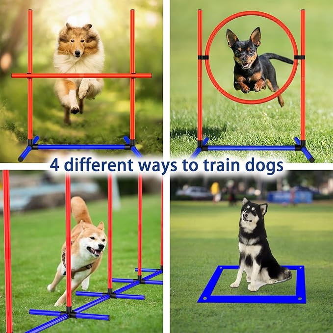 4 Sets Pets Agility Training Equipment, Adjustable Dog Hoop, Dog Jump, Weave Poles and Pause Box，with Independent Packaging(4 Sets)-StrideForce Fitness