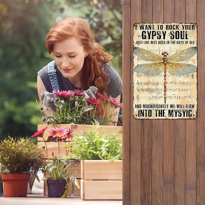 Dragonfly Decor I Want to Rock Your Soul Into The Mystic Vintage Metal Tin Sign for Home Cafe Bedroom Library Bookshelf Wall Decor 12 * 8inch-StrideForce Fitness