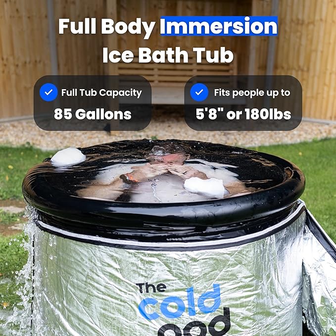 The Cold Pod Insulated Cold Plunge Tub Bundle - 85Gal Ice Bath Round Tubs with Energy Saving Multi-Layer Cover - Chiller Compatible&Silver Reflective-StrideForce Fitness