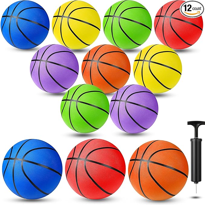 Jerify 12 Pack Official Size Rubber Basketballs for Kids Child Junior Youth Indoor Outdoor Sports Basket Balls with Pump Back to School Student Gifts Operation Christmas Bulk Items-StrideForce Fitness