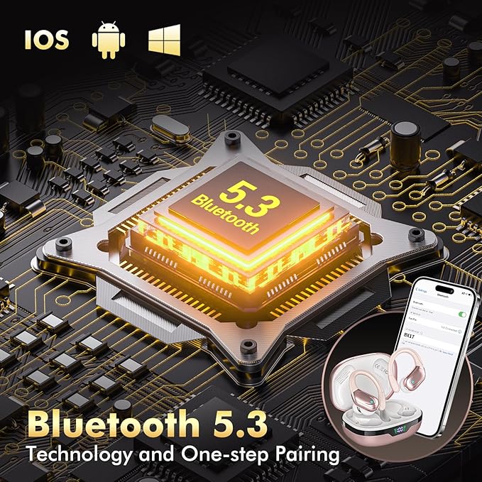 Wireless Earbuds, Sports Bluetooth Headphones, 80Hrs Playtime Ear Buds with LED Power Display, Noise Canceling Headset, IPX7 Waterproof Earphones for Workout/Running (Rose Gold)-StrideForce Fitness