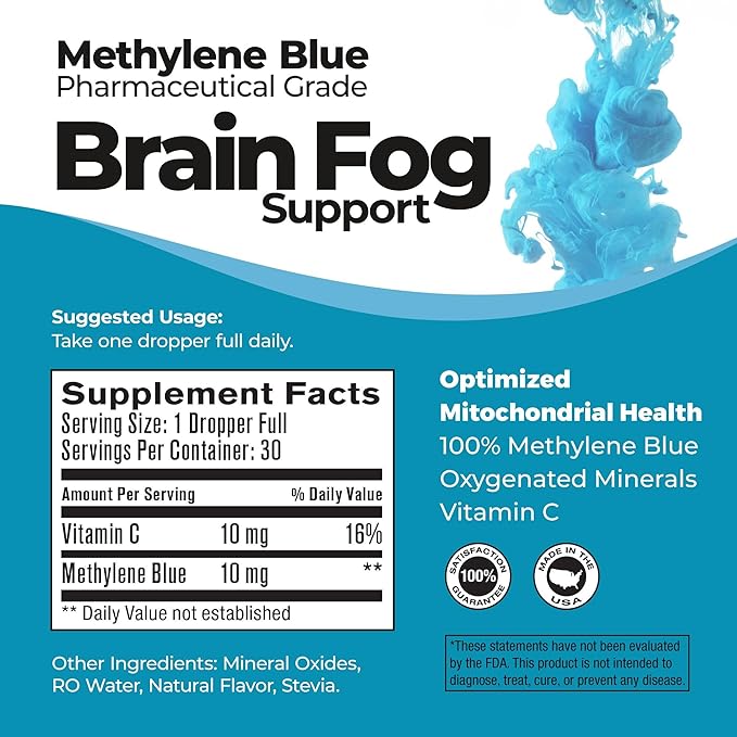 Methylene Blue Pharmaceutical Grade, USP Grade, Third-Party Tested with Vitamin C - Memory Booster - Improves Cognitive Function and Focus - Clear Thoughts and Reduced Fog - Liquid Supplement-StrideForce Fitness