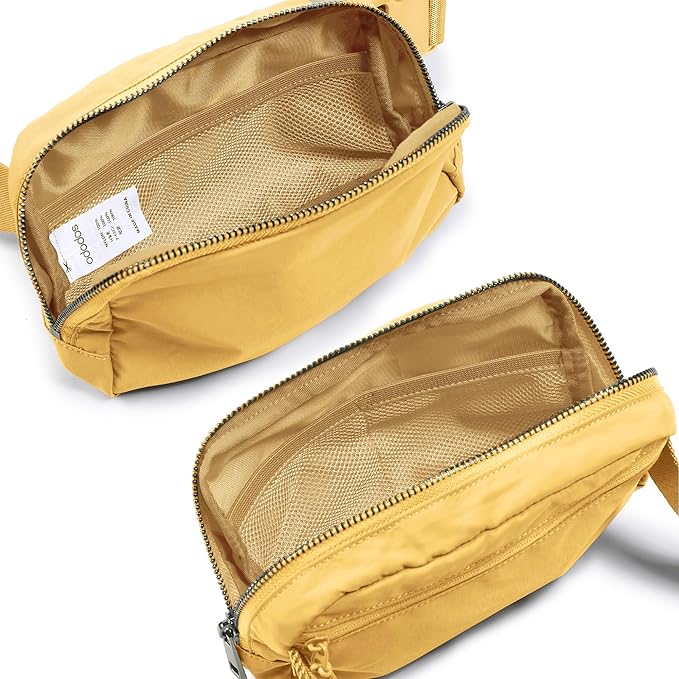 ODODOS Unisex Mini Belt Bag with Adjustable Strap Small Fanny Pack for Workout Running Traveling Hiking, Buff Yellow-StrideForce Fitness