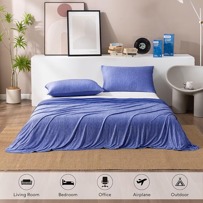 HOMFINE Cooling Blankets for Hot Sleepers - Summer Blanket Thin Lightweight Breathable Soft Double Side Enhanced Cooling for Bed Couch Sofa, Keep Cool for Night Sweats (Dark Blue, 90 x 90 inches)-StrideForce Fitness