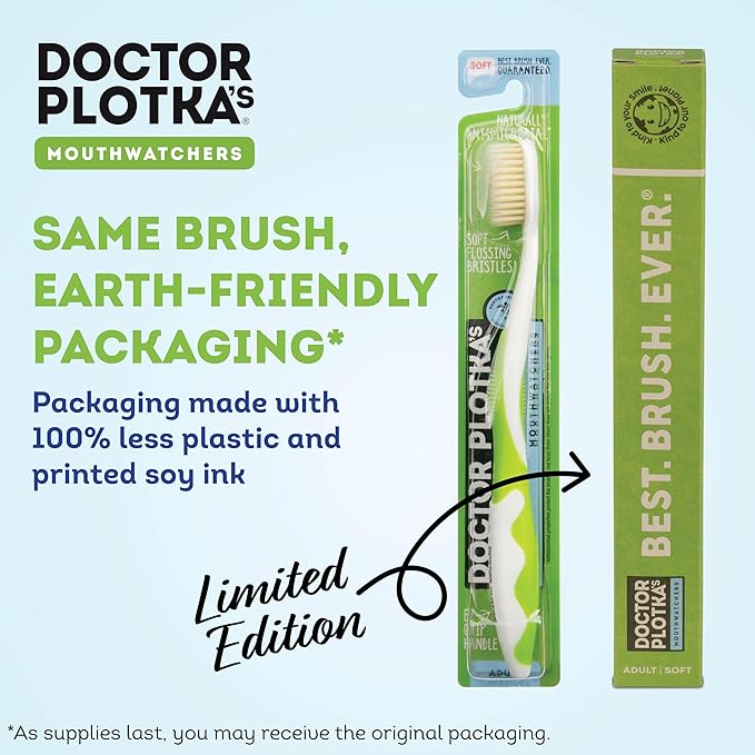 MOUTHWATCHERS Soft Flossing Toothbrushes, Value Pack of 4, Green, Manual Toothbrush for Adults, Ultra Clean, Good for Sensitive Teeth and Gums, by Dr. Plotka's