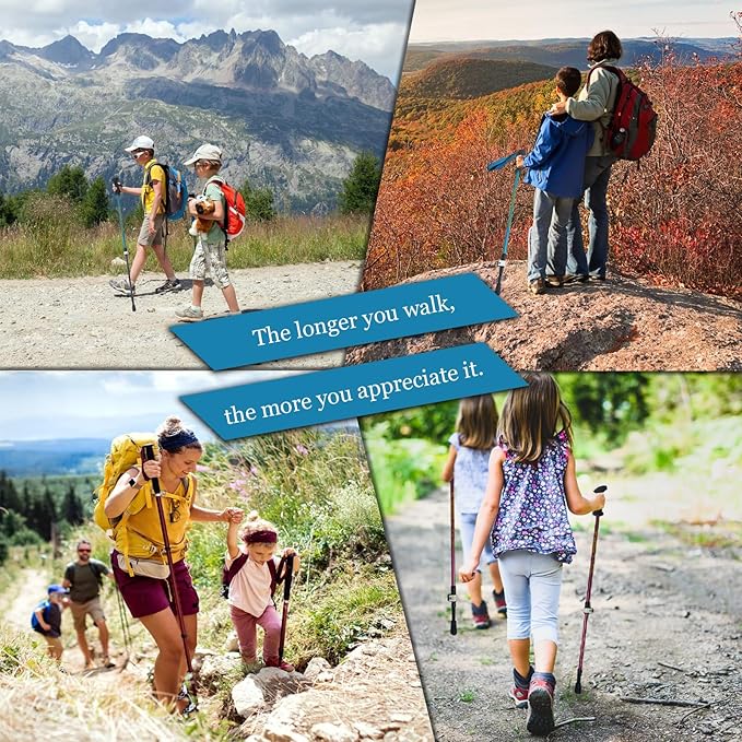 Kids Hiking Poles, 2PCS Todder Collapsible Trekking Poles for Hiking, Ski, Outdoor Activities, Todder Hiking Essentials for Boys and Girls, Blue, Pink Available-StrideForce Fitness