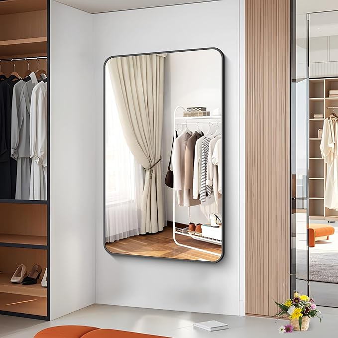 60x36 inch Large Bathroom Mirror,Black Rectangle Mirror,Wall Mounted Bathroom Frame Vanity Mirror with Round Corner for Bedroom Living Room, Entryway Hangs Horizontal or Vertical-StrideForce Fitness