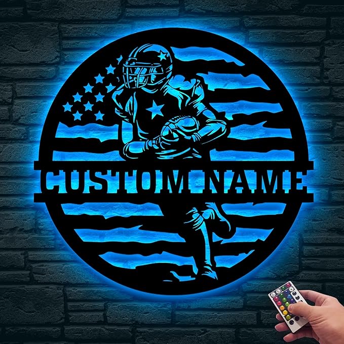 Personalized Football Metal Wall Art LED Light, American Sign, Wall Decor, Birthday Xmas Gift-StrideForce Fitness