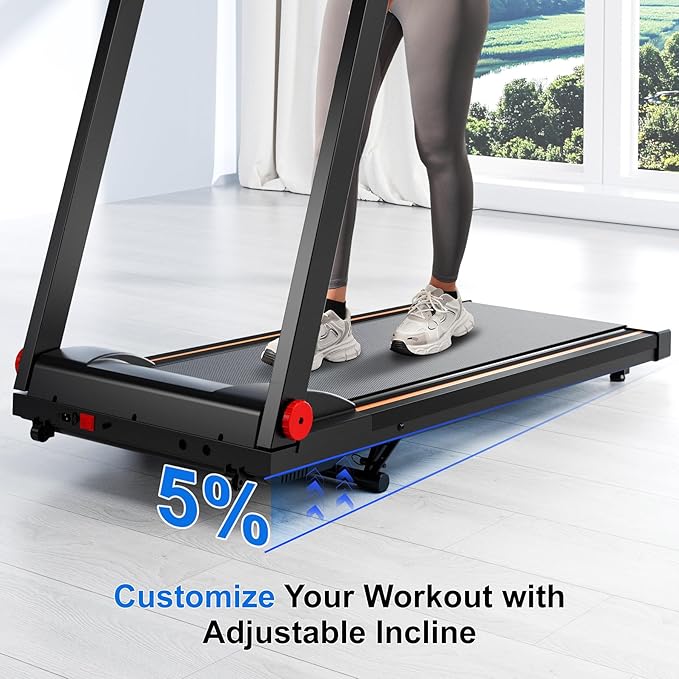 Treadmill with 5% Incline, 300lbs Capacity Folding 15 HP Small Treadmills for Home Portable Running Treadmill with Handles Quiet Brushless Dual Cushion System, Electric Compact Treadmil-StrideForce Fitness