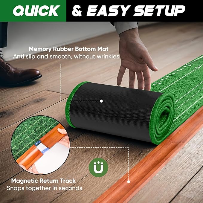 Putting Green Indoor and Outdoor, Golf Putting Mat with Auto Ball Return, Wrinkle-Free & Simulates Real Golf Putting Green - Putting Practice Mat for Office Home, Golf Gifts for Men, Dual-Hole-StrideForce Fitness