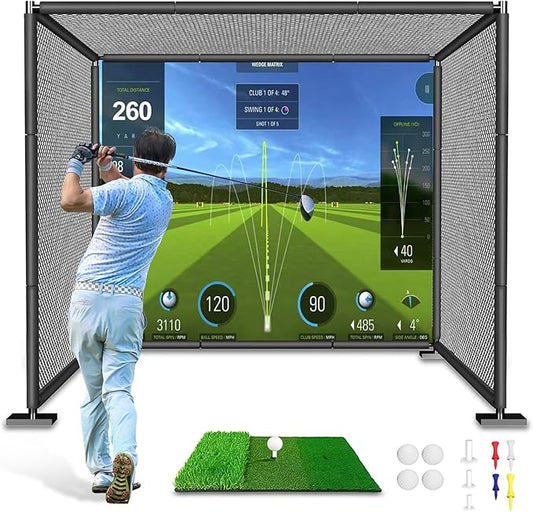 YUNIC Golf Driving Cage with Metal Frame - Choose Standard Hitting Target or Simulator Impact Screen-StrideForce Fitness