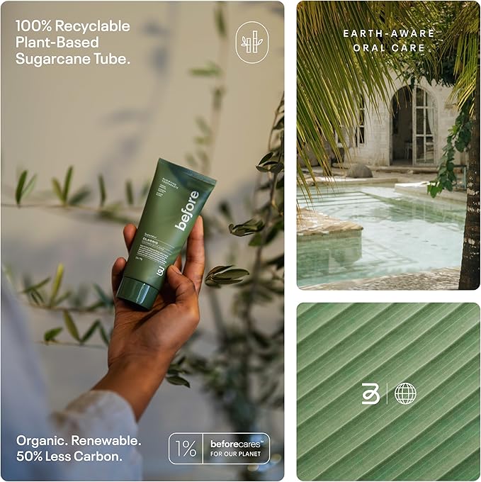 Before | Classic Anti-Cavity Toothpaste | Vegan, Reduces Plaque for Gum Health, Balanced Foaming, Low Abrasion, Long Lasting Minty Fresh Breath, Plant-Based 3.5oz Tubes, Made in The USA — 2 Pack