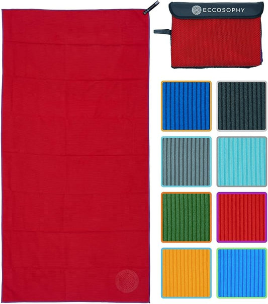 ECCOSOPHY Microfiber Beach Towel – Quick Dry Gym Towel, Highly Absorbent with Ribbed Texture, Lightweight – Ideal for Travel, Pool, Yoga, Fitness & Outdoor Adventures – 71x35 Cherry-StrideForce Fitness