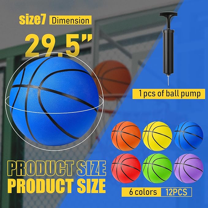 Jerify 12 Pack Official Size Rubber Basketballs for Kids Child Junior Youth Indoor Outdoor Sports Basket Balls with Pump Back to School Student Gifts Operation Christmas Bulk Items-StrideForce Fitness