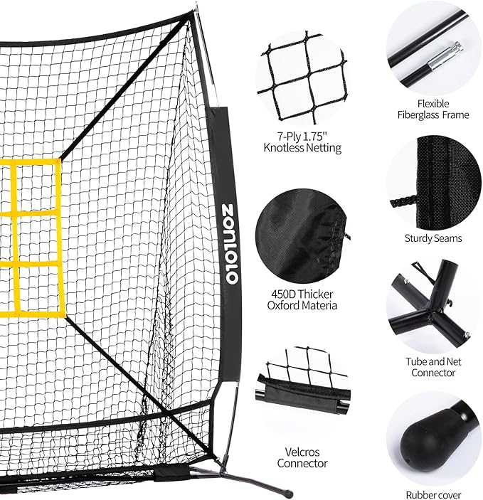6x6ft Baseball & Softball Net for Hitting,Pitching and Batting, Throwing,Baseball net with Sturdy Bow Frame,Battting Tee,Strike Zone, Middle Size,Suitable for Kids!-StrideForce Fitness