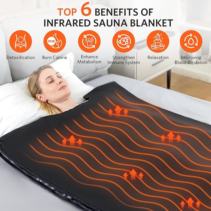 Low EMF Portable Infrared Sauna Blanket,Crystal Therapy Home Relaxation, Adjustable Timer 1-60 Min, 95-167℉ Temp Range, 6 ft x 2.95 ft, Durable PU Leather Cover-StrideForce Fitness