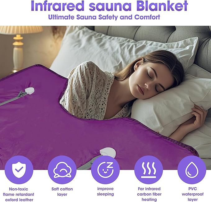 Natural Jade and Tourmaline Heat Far Infrared Sauna Blanket with Remote Control for Exercise Recovery Heating Detox 2-Zone Double Zipper Digital Display Portable Saunas for Home Relaxation-StrideForce Fitness