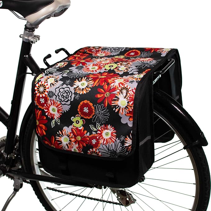 BikyBag Classic CL - Bike Double Bag, Stylish and Colorful Double Panniers (Red Meadow)-StrideForce Fitness