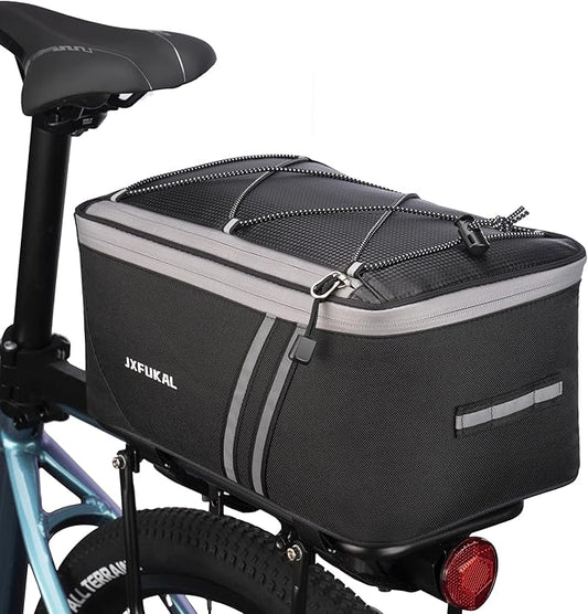 JXFUKAL Rear Bike Rack Bag with Rain Cover, 7L/9L/10L/12L Waterproof Bicycle Ebike Saddle Bag Cycling Pannier Trunk Carrier with Reflector & Adjustable Cord for Commuter Travel Outdoor-StrideForce Fitness