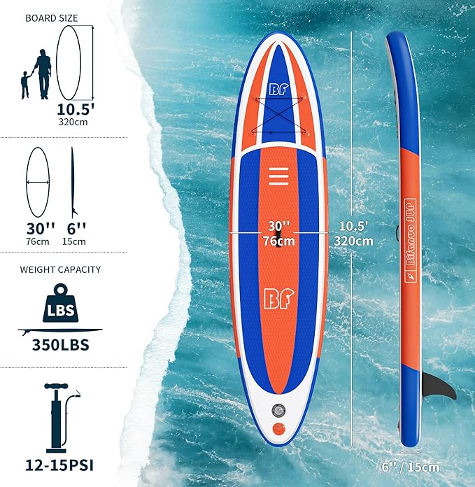 Inflatable Stand Up Paddle Board with SUP Accessories & Backpack. Paddle Boards for Adults. Non-Slip Deck, Wide Stance, Bottom Fin, Double Action Pump.-StrideForce Fitness