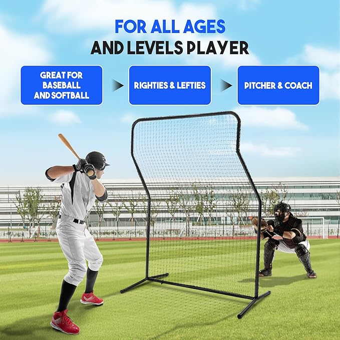 Yes4All Portable L-Screen Baseball 7x7ft with 2 Baseballs, Rubber Wheels - L Screen Baseball for Batting Cage, Protective Pitching Screen Net Double Layers, Carry Bag Included-StrideForce Fitness