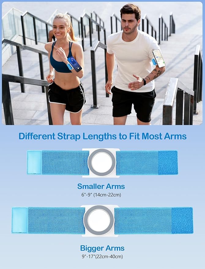 TOPGO Magnetic Running Phone Holder for iPhone, HD Mirror & Extendable Anti-Drop Rope for Gym/Yoga, 360° Rotatable Wrist Phone Holder, Fits iPhone 16 Pro & Android (Blue, 2 Straps)-StrideForce Fitness