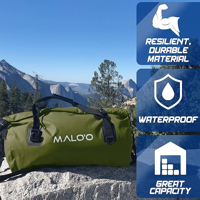 Malo'o Waterproof Dry Bag Duffel 40L/60L/100L, Roll Top Duffel Keeps Gear Dry for Kayaking, Rafting, Boating, Swimming, Camping, Hiking, Beach, Fishing - Internal & External Pockets and Molle Loops-StrideForce Fitness