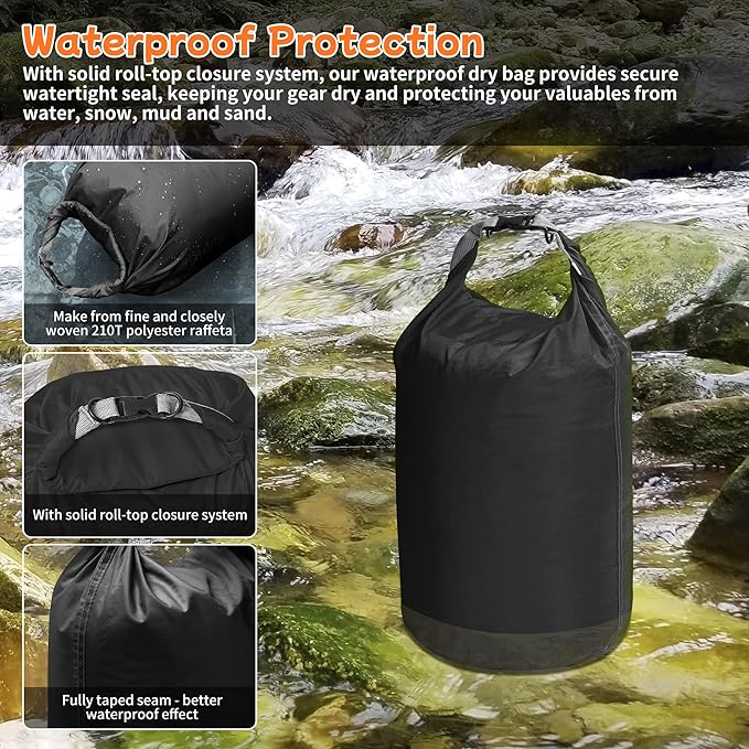 Desoto Waterproof Dry Bag 2 packs, 2L/5L/10L/20L/40L/70L Dry Sack Lightweight Portable, Dry Storage Bag to Keep Gear Dry Clean for Kayaking, Gym, Hiking, Swimming, Camping-StrideForce Fitness
