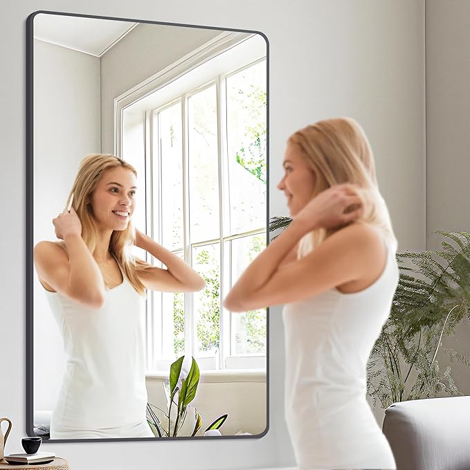 30" x 60"Bathroom Mirror, Matte Black Wall Mirror with Metal Frame, Decorative Rectangular Vanity Mirror for Bedroom Bathroom Living Room Entryway (Horizontal)-StrideForce Fitness