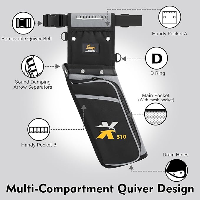 SUNYA X510 Field & Competition Hip Arrow Quiver | 3-Slot Noise-Free Archery Quiver with Sturdy Storage System (42x18cm)-StrideForce Fitness