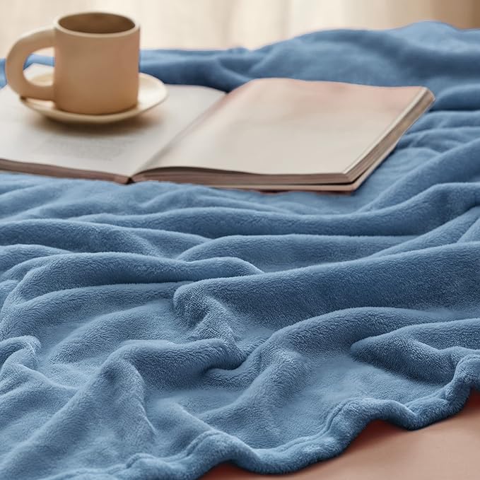 Bedsure Fleece Throw XL Blanket Washed Blue - 300GSM Soft Lightweight Plush Cozy Blankets for Bed, Sofa, Couch, Travel, Camping, 50x70 inches-StrideForce Fitness