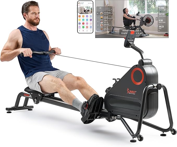 Sunny Health & Fitness Magnetic Rowing Machine for Home Exercise, Quiet & Smooth Rower with Compact Storage and Optional Free SunnyFit App Connectivity-StrideForce Fitness