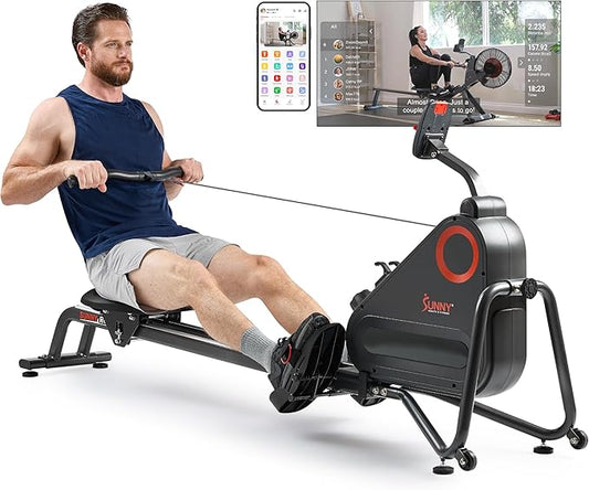 Sunny Health & Fitness Magnetic Rowing Machine for Home Exercise, Quiet & Smooth Rower with Compact Storage and Optional Free SunnyFit App Connectivity-StrideForce Fitness