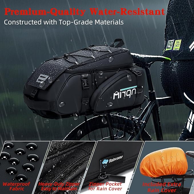 19L Reflective Bike Rack Bag Large Capacity Waterproof Rear Bag with Rain Cover E-Bike Bicycle Accessories Basket Storage Crossbody Saddle Shoulder Rear Seat Luggage Pouch Bag Accesorios Bicicletas-StrideForce Fitness