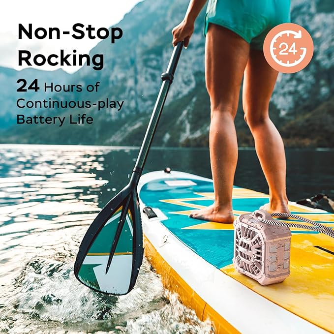 INSMY IP67 Waterproof Bluetooth Speaker, Shower Speaker Portable Small Clip-on, Multi Sync 100+ Speakers, Big Volume Booming Bass, 24H Playtime/Floatable/RGB Lights for Outdoor/Kayak/Beach(Pink)-StrideForce Fitness