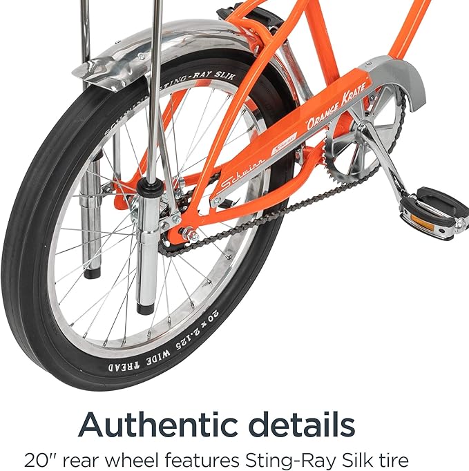 Schwinn Krate Classic Sting-Ray Bike, 20 Inch Bike for Kids or Adults, Steel Frame & Springer Fork, Fenders, Single Speed, Coaster Brake, Grey Ghost, Lemon Peeler, Coal, Grape, Orange or Apple-StrideForce Fitness