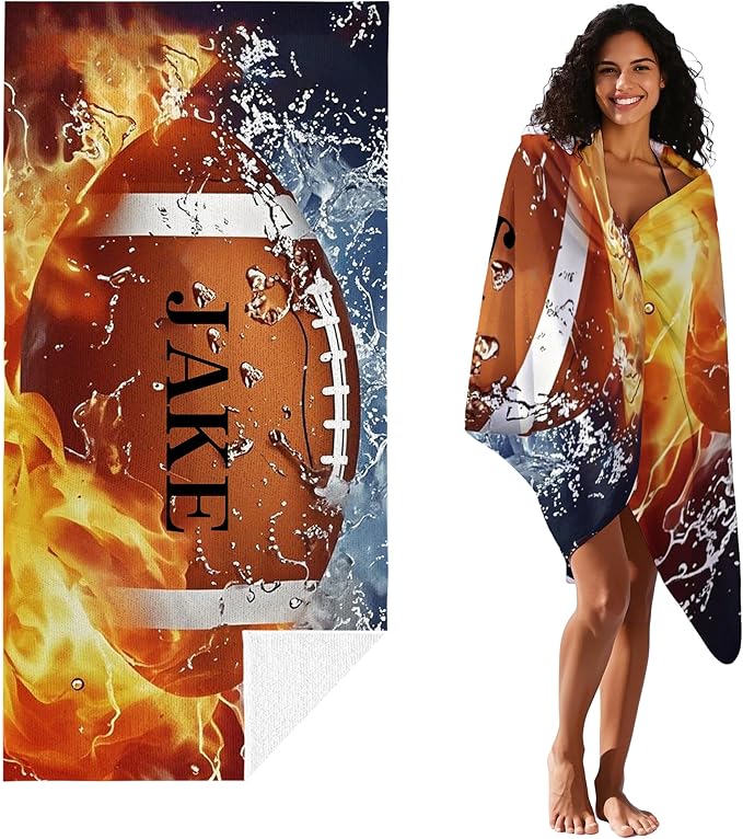 Personalized Beach Towel With Name, Custom Beach Towel with Text, Customized American Football Microfiber Pool Towel, Quick Dry & Absorbent Swim Towel for Adult,Anniversary, Birthday, Summer Holiday-StrideForce Fitness